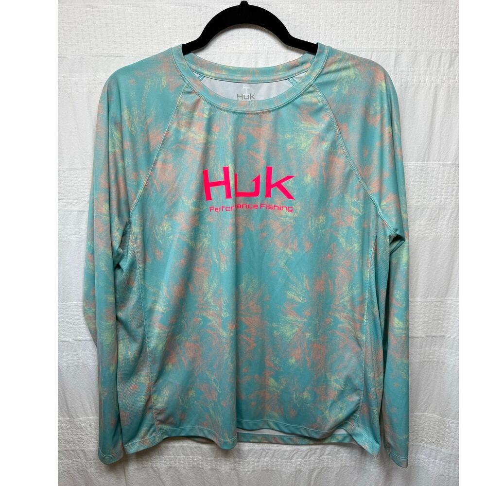 HUK Performance Tie Dye Fishing Long Sleeve Shirt, Women's Size XL